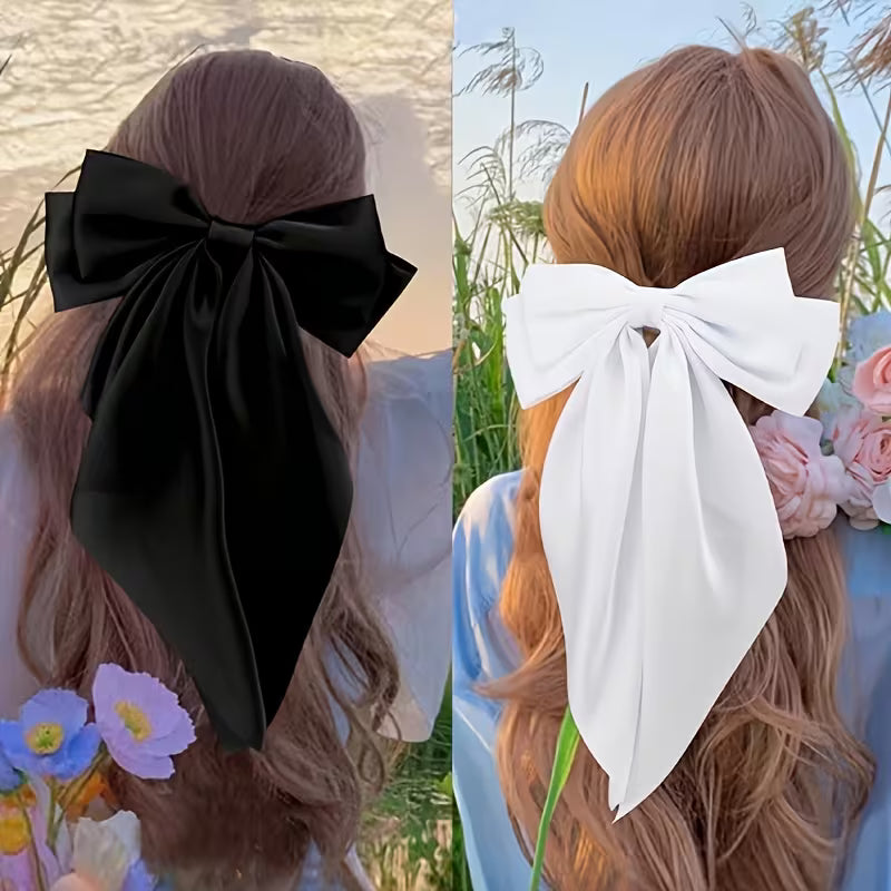 Oversized Silk Bow Hair Clips, Metal Spring Clip for girls .