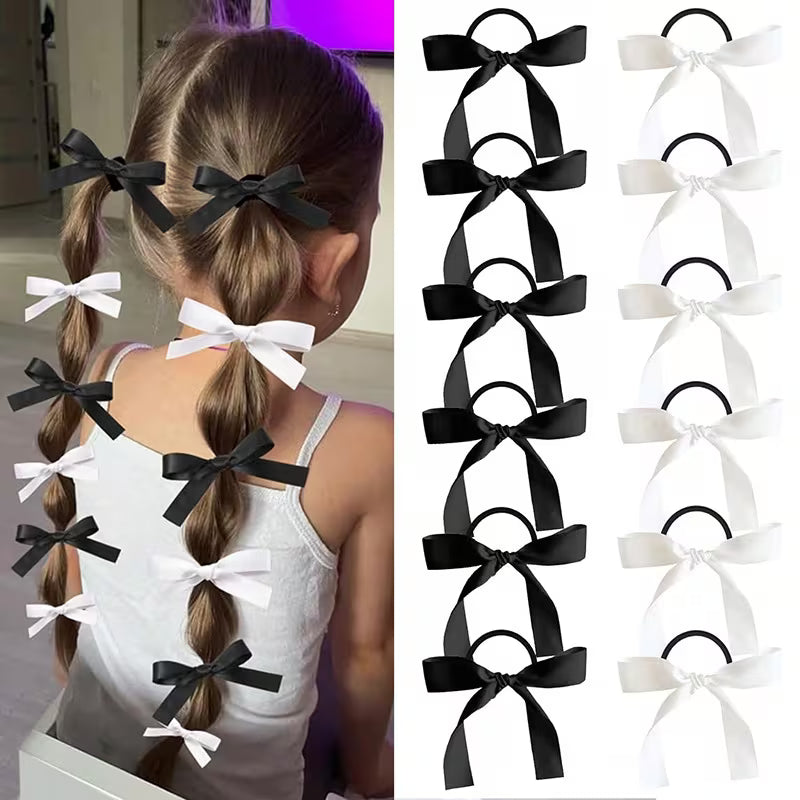 10pcs Girl's Fashion Cute Bow Hair Ties, Perfect for Daily Use.