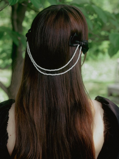 Double Bow Pearl Hair Clip.