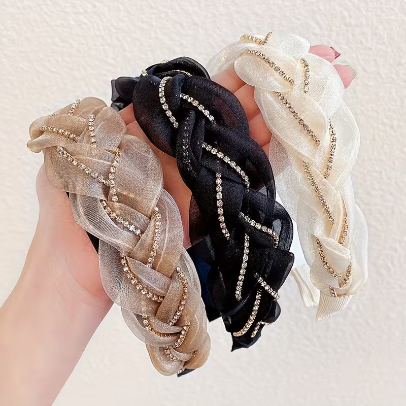 Elegant Rhinestone Braided Headband for Women.