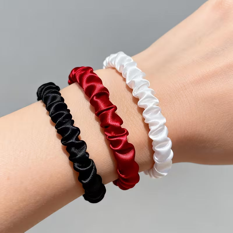 9pcs Black + Red + White Random Colors Small Intestine Hair Scrunchies Set.