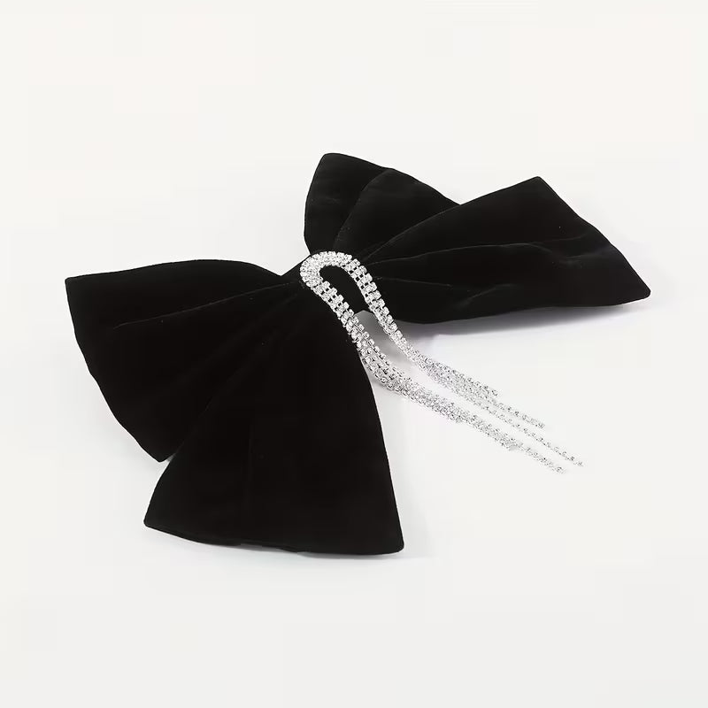 Elegant Shining Rhinestone Tassels Bowknot Ponytail Clip.