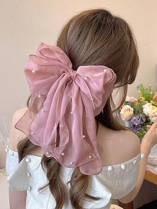 PEARL HAIR BOW CLIP.