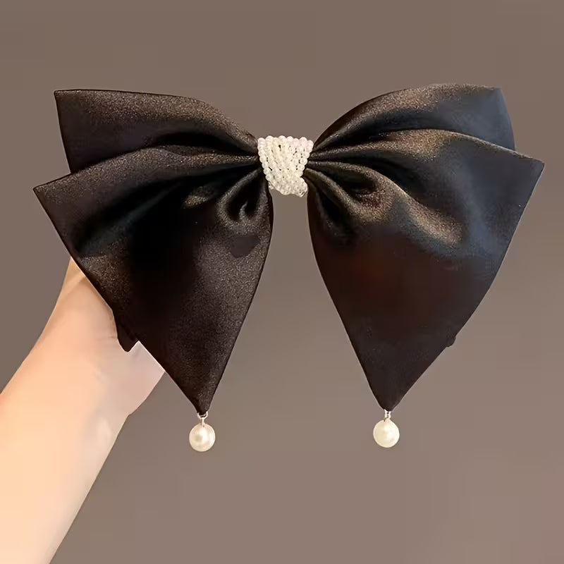 French-Style Vintage Bow & Imitation Pearl Hair Clip.