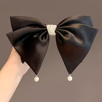French-Style Vintage Bow & Imitation Pearl Hair Clip.