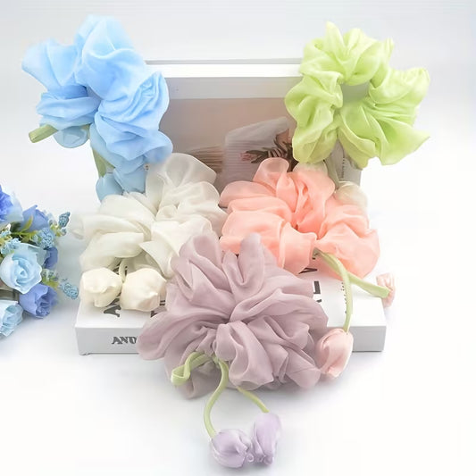 5 Pcs Super Elegant Flower Hair Ties, New Summer Hair Bands, Stylish Hair Elastics Scrunchies