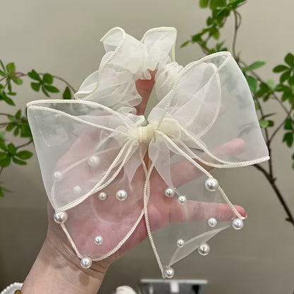 Single Elegant Lace Bow & Imitation Pearl Hair Scrunchie for girls.