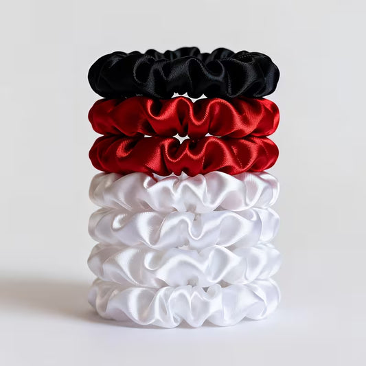 9pcs Black + Red + White Random Colors Small Intestine Hair Scrunchies Set.