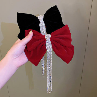 Korean Velvet Bow Hair Clip Fabric Rhinestone Pearl Hair Accessories.