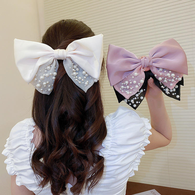Korean Style Summer Pearl Bow Hair Clip.