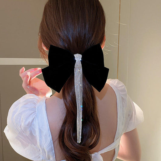 Korean Velvet Bow Hair Clip Fabric Rhinestone Pearl Hair Accessories.