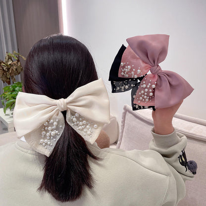 Korean Style Summer Pearl Bow Hair Clip.
