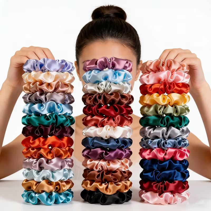 8 PCS Premium Satin Hair Scrunchies – Gentle Hold, Elegant Colors