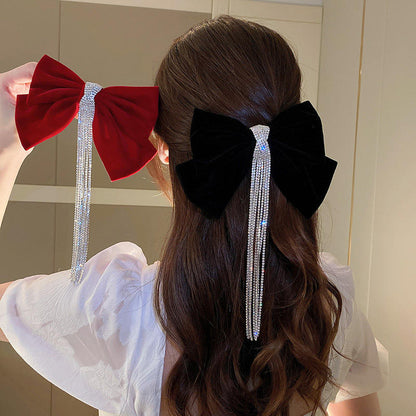 Korean Velvet Bow Hair Clip Fabric Rhinestone Pearl Hair Accessories.