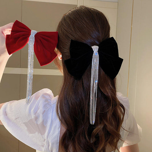 Korean Velvet Bow Hair Clip Fabric Rhinestone Pearl Hair Accessories.