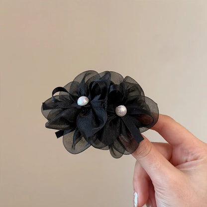 pearl Mesh Double Flower Hair Clip for Woman.