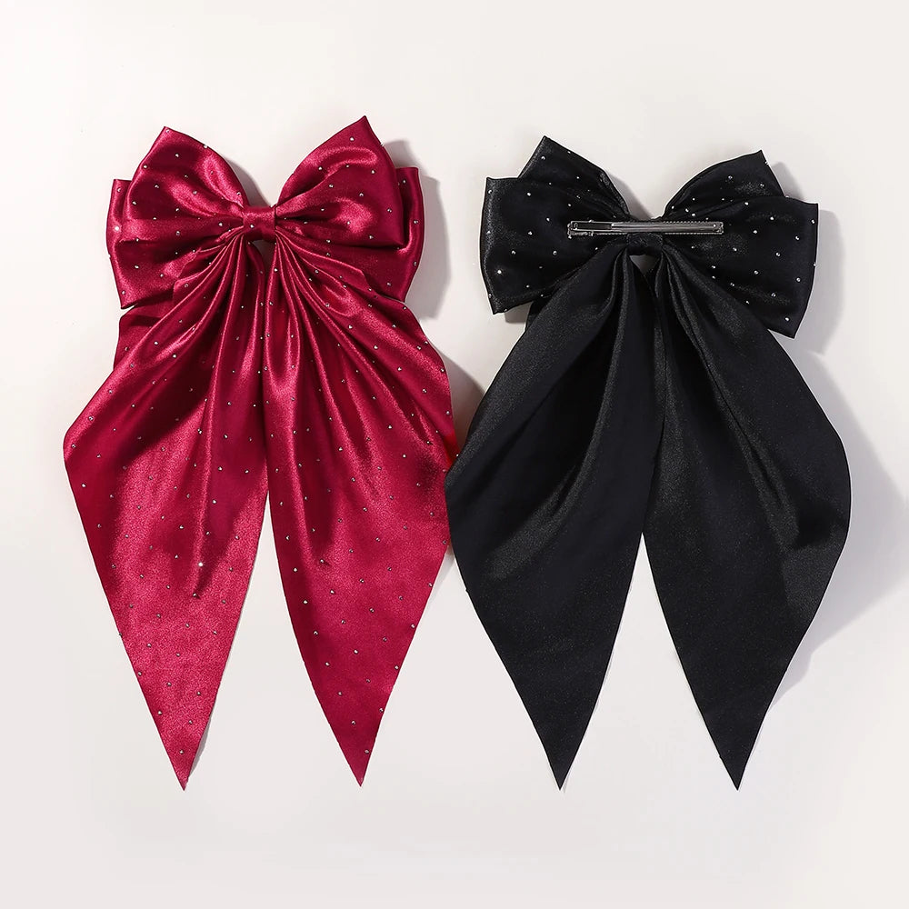 Big Satin Rhinestone Bowknot Hair Clip for Womens.