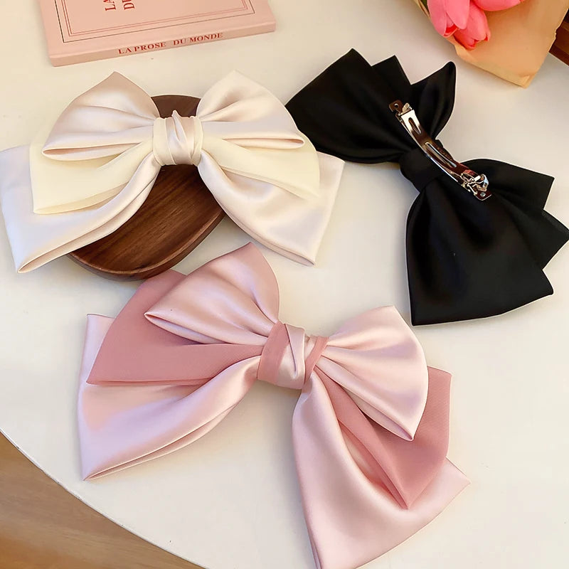 1 PC Bowknot Hair Clips Women Girls Soft Satin Hair Accessories for girls.