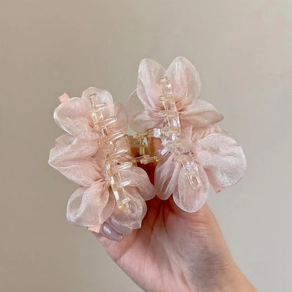 pearl Mesh Double Flower Hair Clip for Woman.