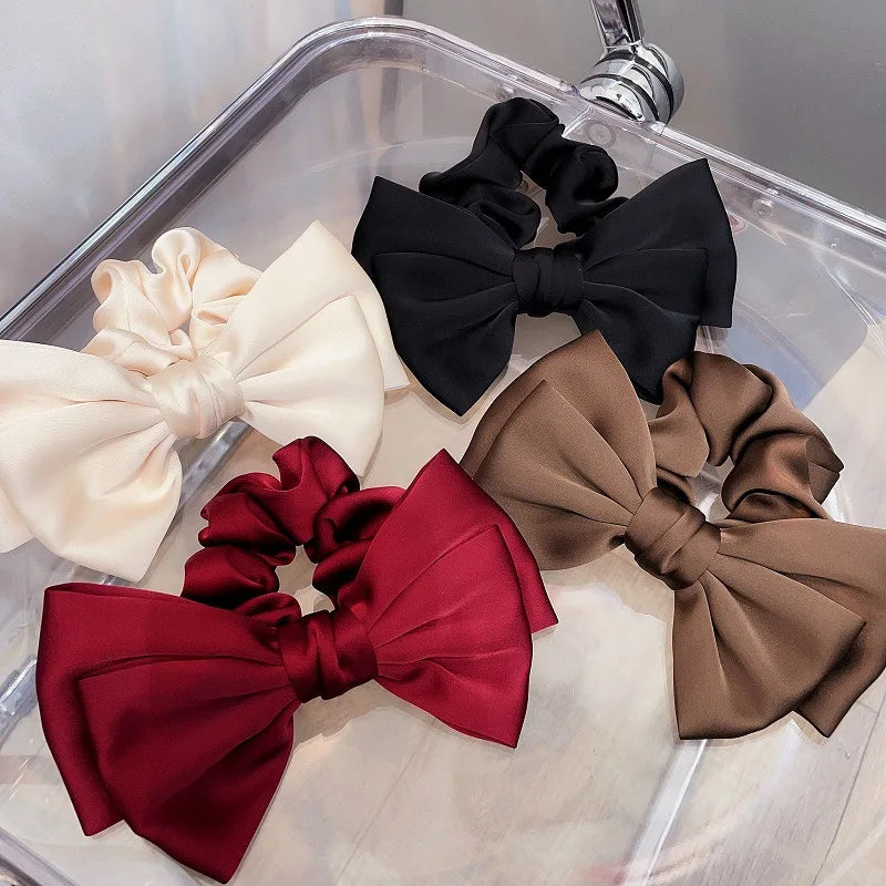 2pcs French Retro Silk Bow Hair Scrunchies for Girls.
