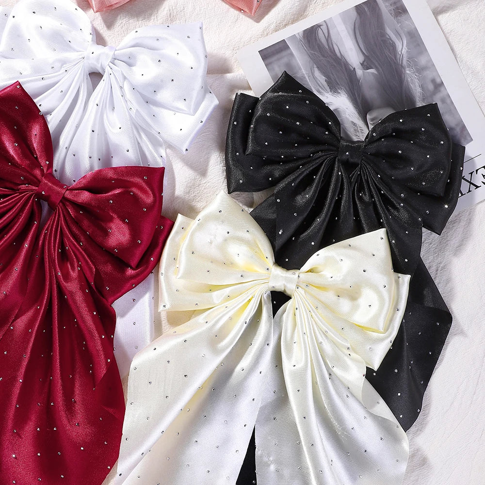 Big Satin Rhinestone Bowknot Hair Clip for Womens.