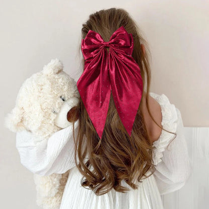Big Satin Rhinestone Bowknot Hair Clip for Womens.