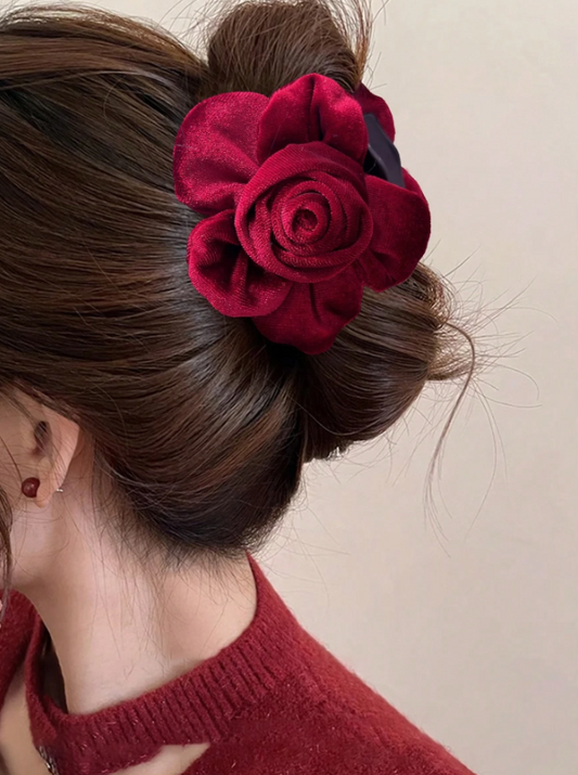 Velvet Large Mesh Rose Flower Hair Clip.