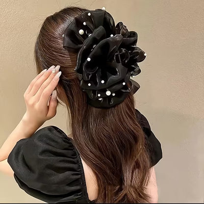 Bubble Mesh Pearl Bow Hair Claw – Elegant Floral Style Claw