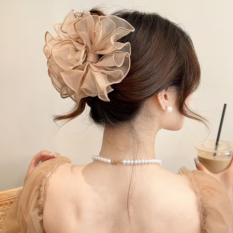 Elegant Ribbon Butterfly Hair Clip – Soft Organza Floral Design