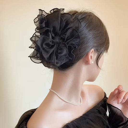 Elegant Ribbon Butterfly Hair Clip – Soft Organza Floral Design