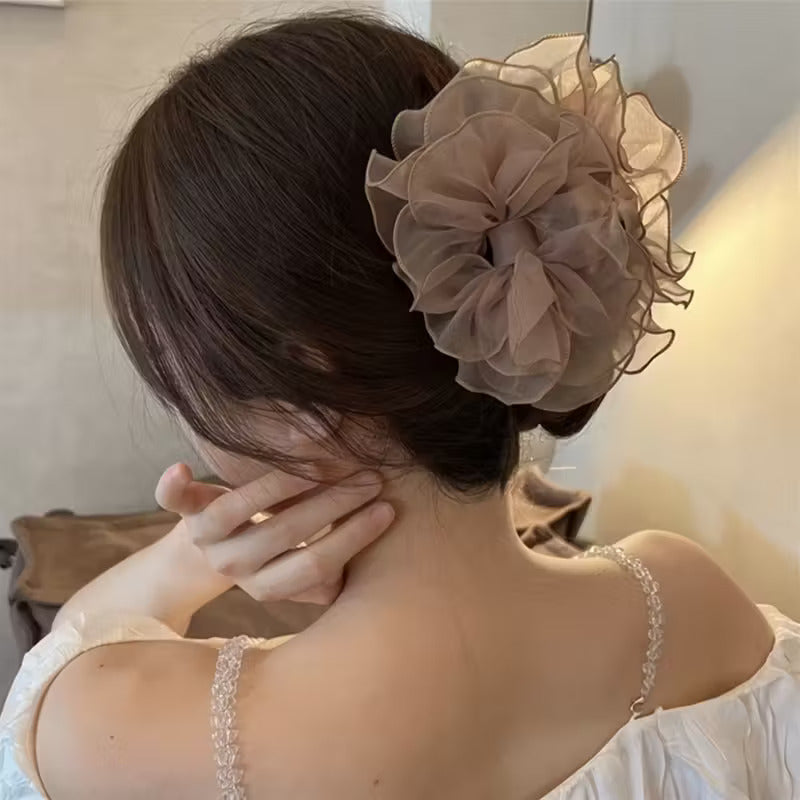 Elegant Ribbon Butterfly Hair Clip – Soft Organza Floral Design