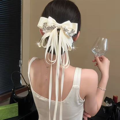 1pc Elegant Rhinestone & Tassel Bow Hair Clip.