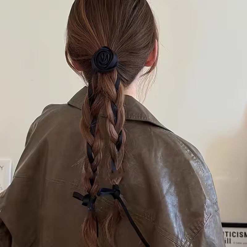 Rose Flower Hair Tie Scrunchie Ribbon, Suitable for Daily and Outdoor Use.