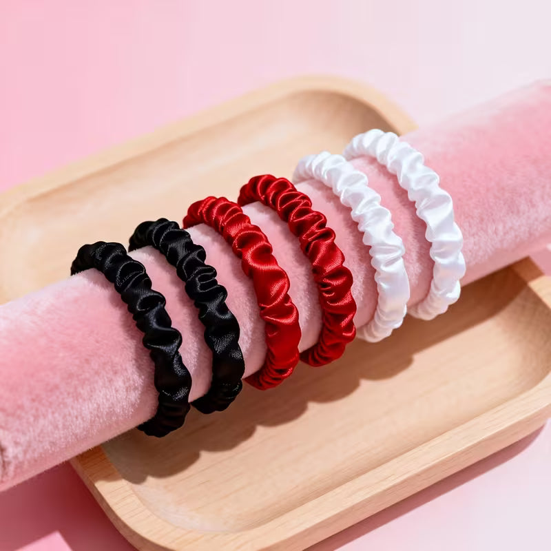 9pcs Black + Red + White Random Colors Small Intestine Hair Scrunchies Set.