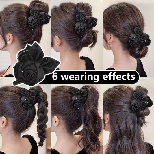 A New Fabric Rose Acrylic Hair Claw, a Stylish Women'S Hair Clip.