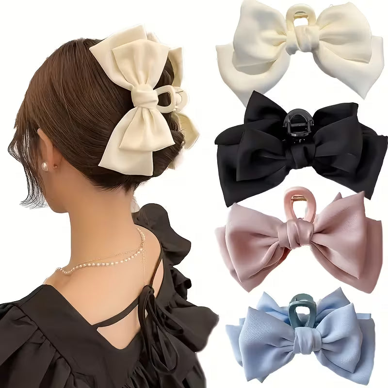 Oversized Bow Hair Additions for Ladies Silk Hair Claw.