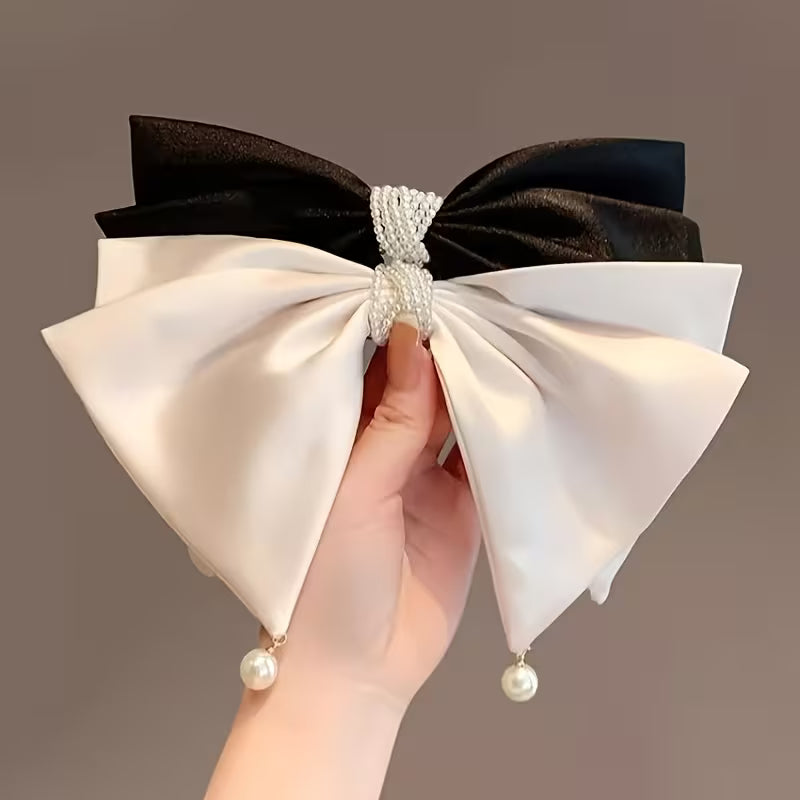 French-Style Vintage Bow & Imitation Pearl Hair Clip.