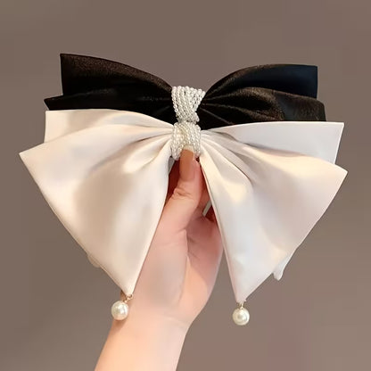French-Style Vintage Bow & Imitation Pearl Hair Clip.
