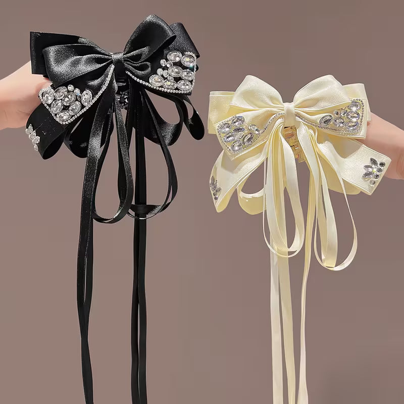 1pc Elegant Rhinestone & Tassel Bow Hair Clip.