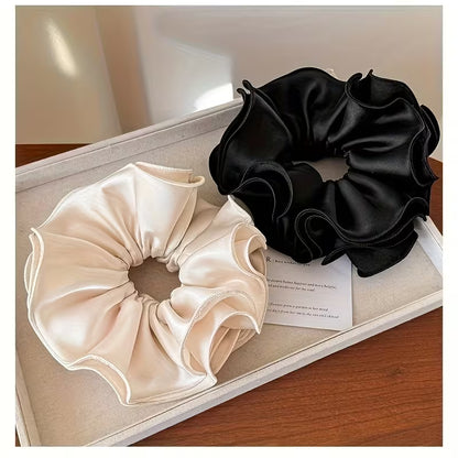 French High-Quality Satin Double-Layer Ruffled Oversized Scrunchie.