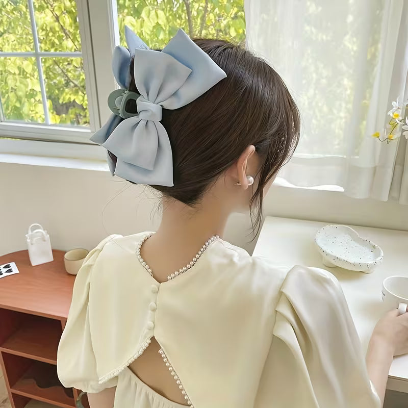 Oversized Bow Hair Additions for Ladies Silk Hair Claw.