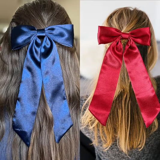 4PCS Elegant Solid-color SILK Bow Hair Clip Set for girls .