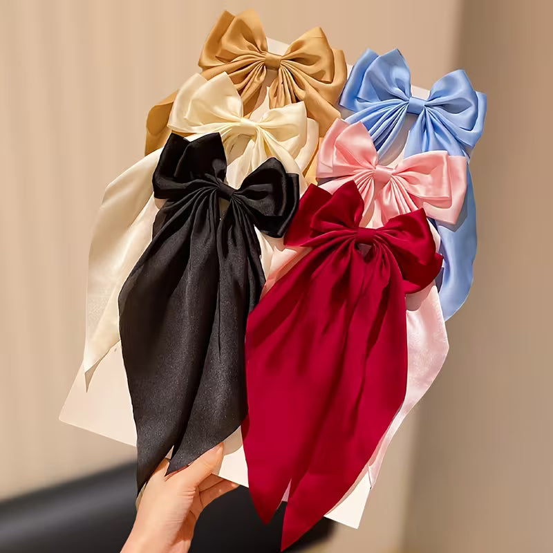 Oversized Silk Bow Hair Clips, Metal Spring Clip for girls .