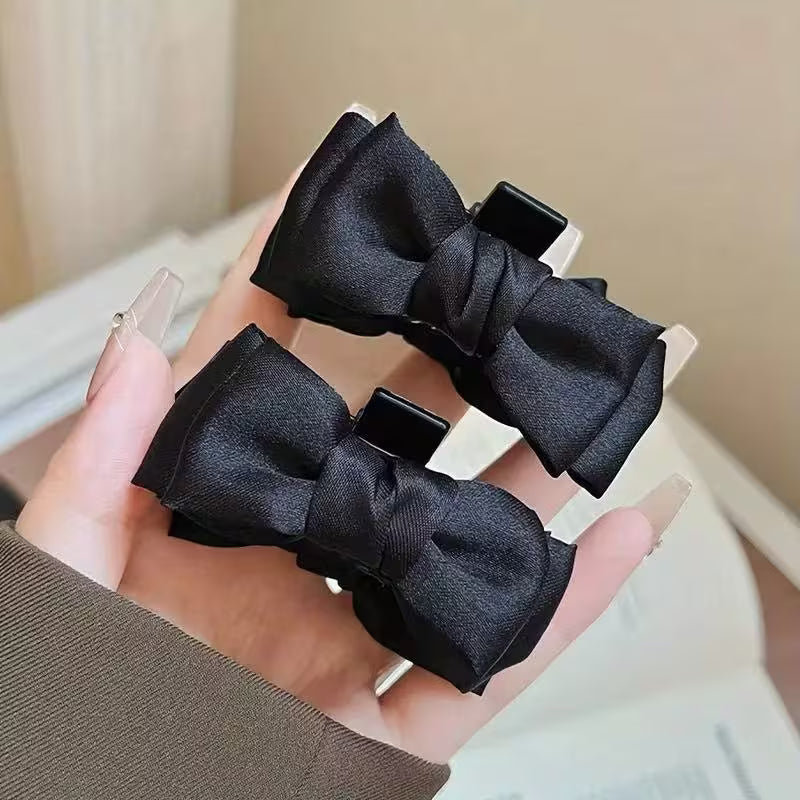 2pcs Women'S Black Bow Hair Clips, Stylish And Sweet Cute Style.