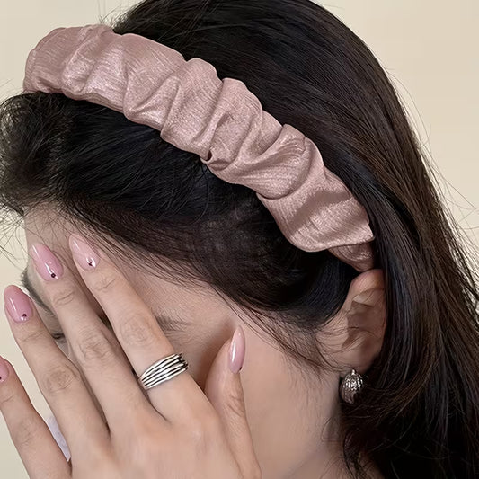 1pc solid color satin simple pleated headband.