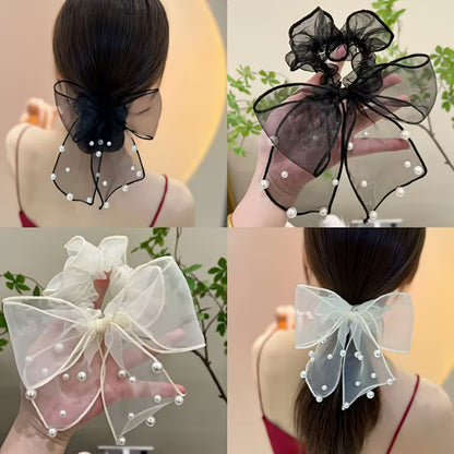 Single Elegant Lace Bow & Imitation Pearl Hair Scrunchie for girls.