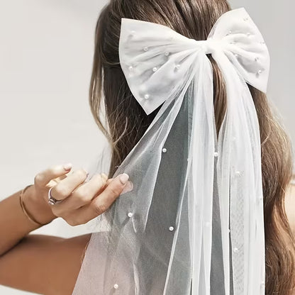 Elegant Bridal Bow Hair Clips with Artificial Pearl.