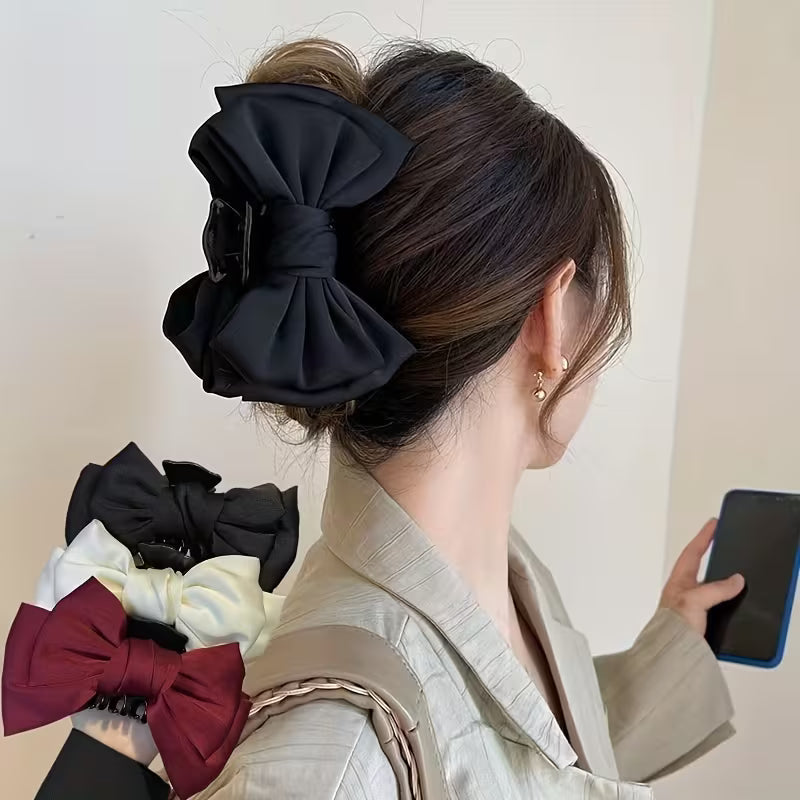 Oversized Bow Hair Additions for Ladies Silk Hair Claw.