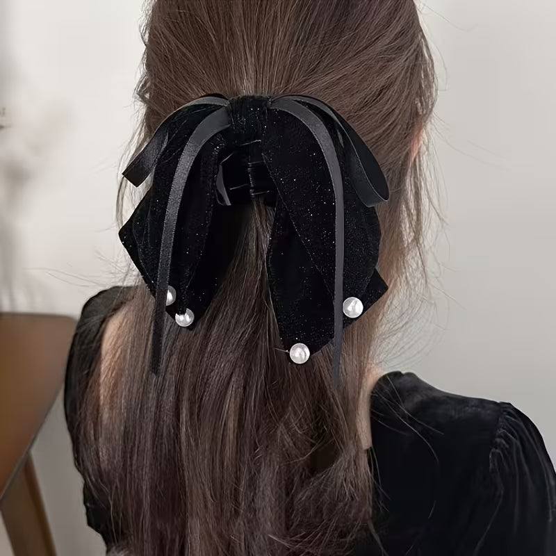 French Vintage Velvet Bow Hair Clip.