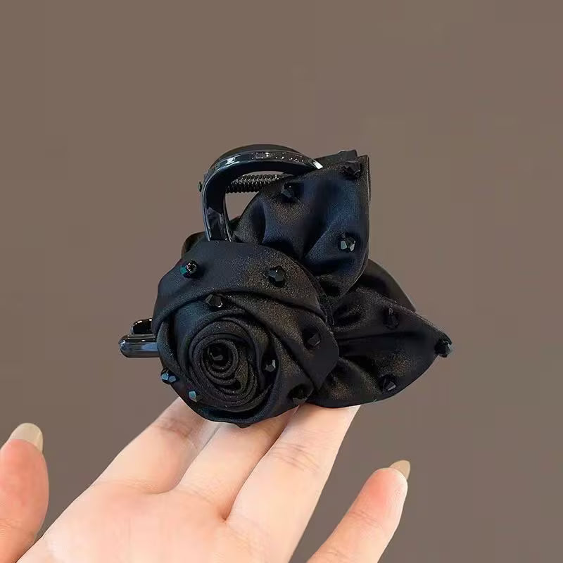 A New Fabric Rose Acrylic Hair Claw, a Stylish Women'S Hair Clip.